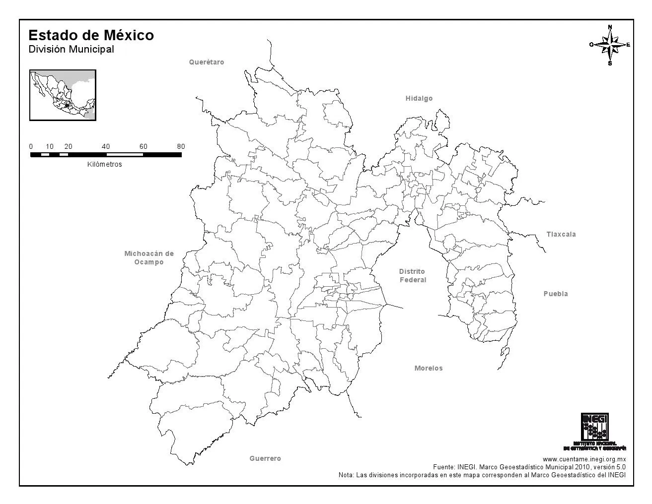 Mapa para imprimir del Estado de México Mapa mudo de municipios ...