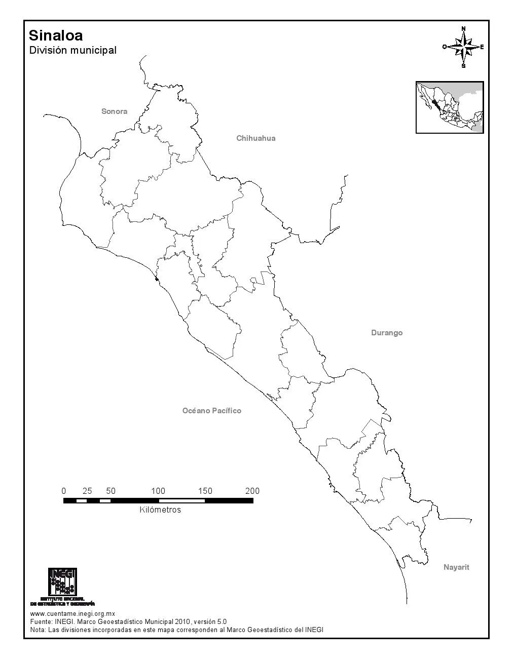 Mapa para imprimir de Sinaloa Mapa mudo de municipios de Sinaloa ...