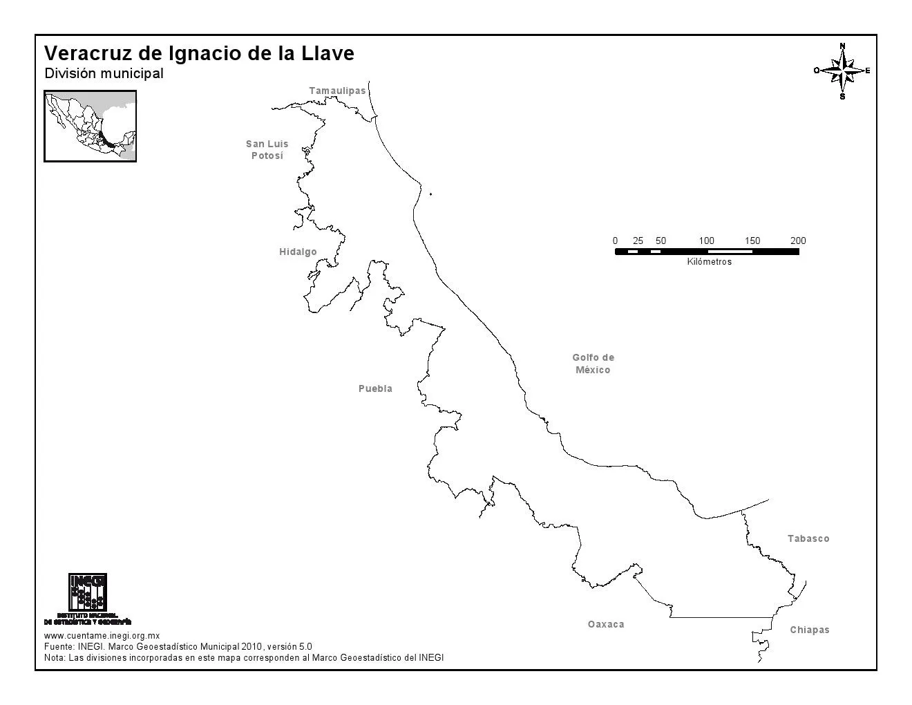 Mapa para imprimir de Veracruz Mapa en color de los municipios de ...