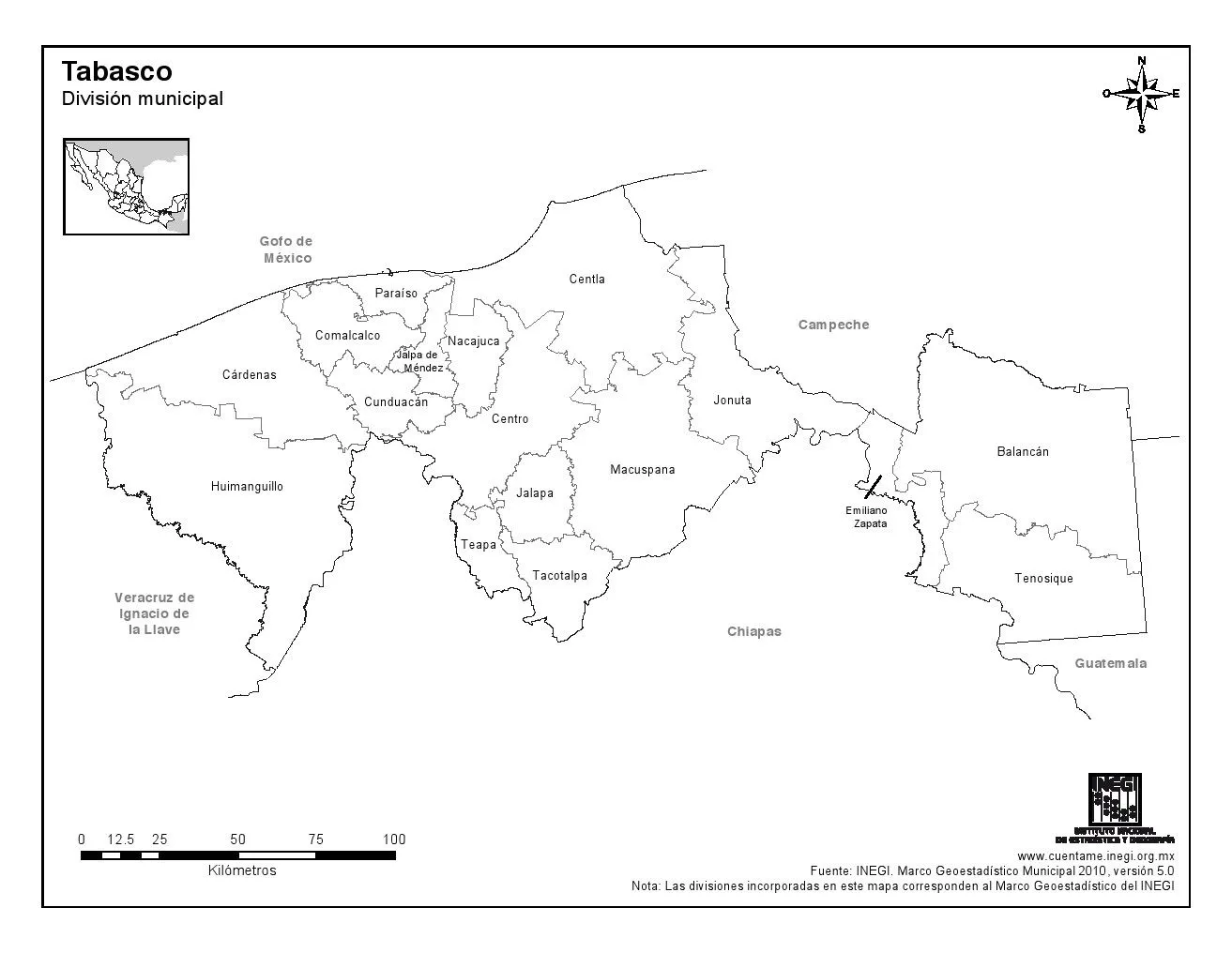 Mapa interactivo de Tabasco Municipios de Tabasco. Puzzle. INEGI ...