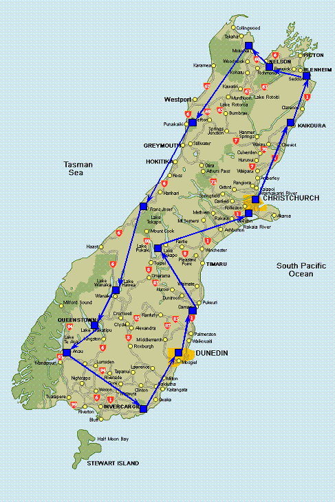 Mapa Itinerario Isla Sur | Viaje a Nueva Zelanda y Fiji de Jorge y ...