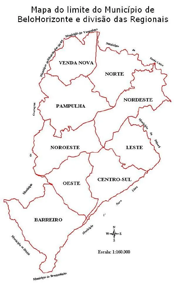 Mapa de los Limites del Município de Belo Horizonte, Brasil