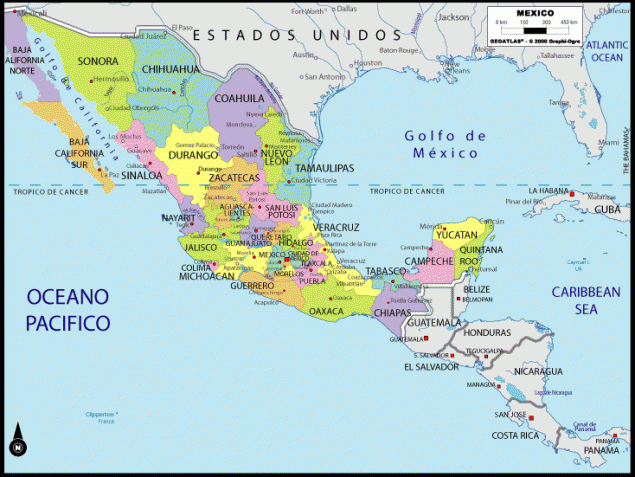 Mapa de mexico con nombres y capitales