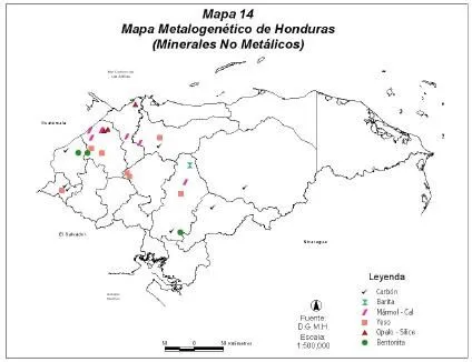 Mapa Mineralógico de Honduras (No Metálico)