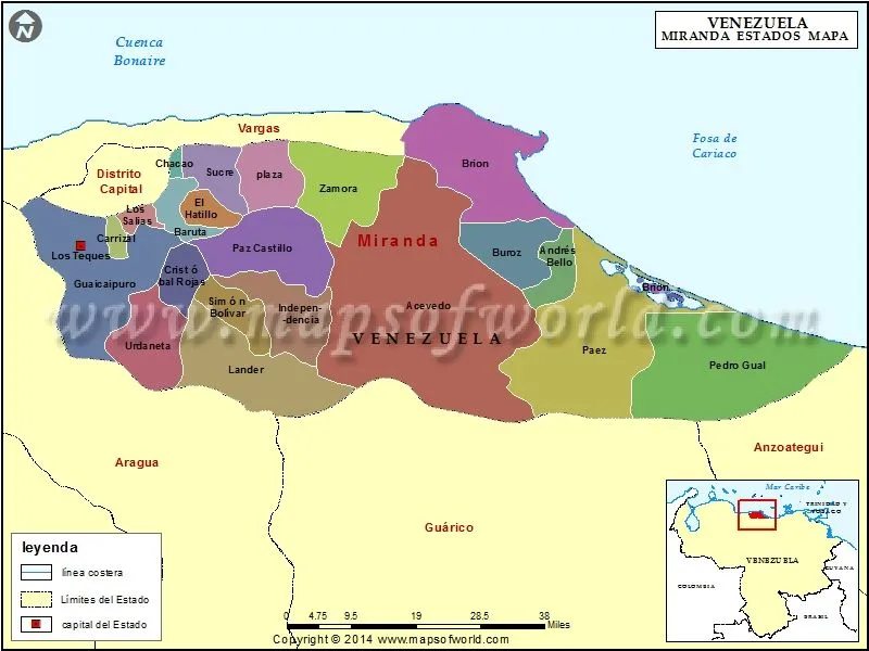 Mapa del Estado Miranda | Estado Miranda Venezuela | Mapas, Mapa de  venezuela, Venezuela