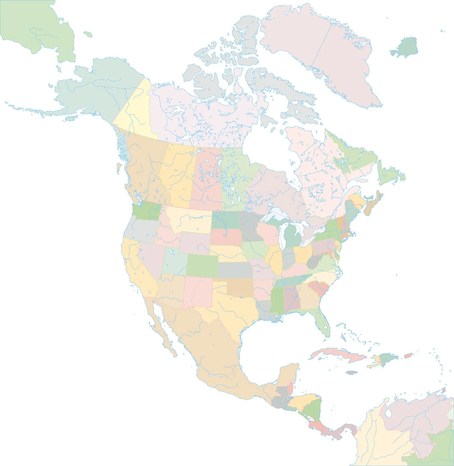 Mapa mudo colorado de América del Norte - Tamaño completo