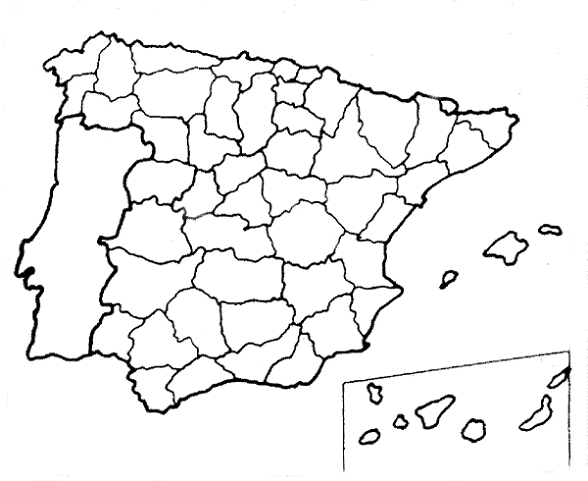 Mapa Mudo de España mostrando sus provincias - Tamaño completo