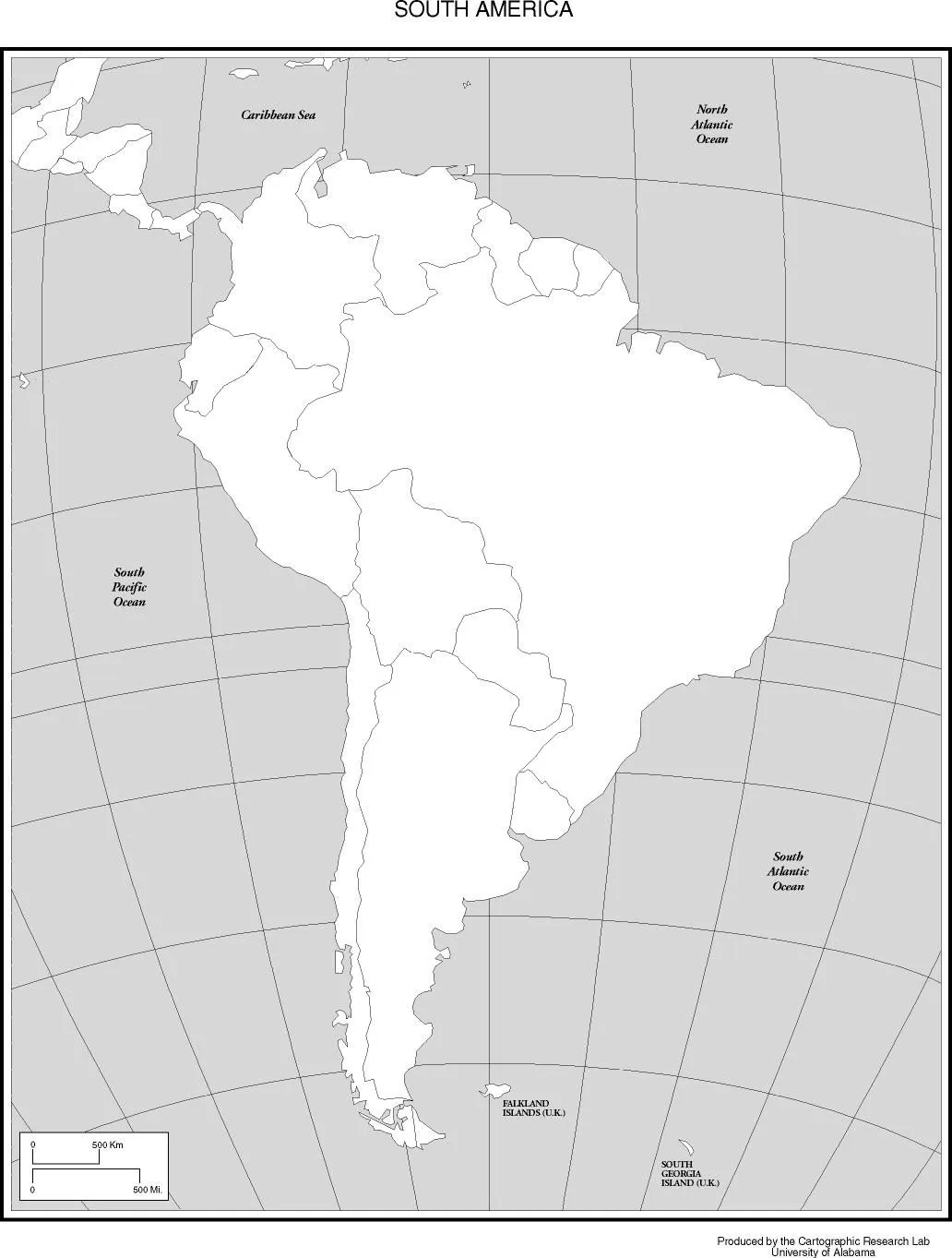 Mapa Mudo Político de América del Sur - Tamaño completo