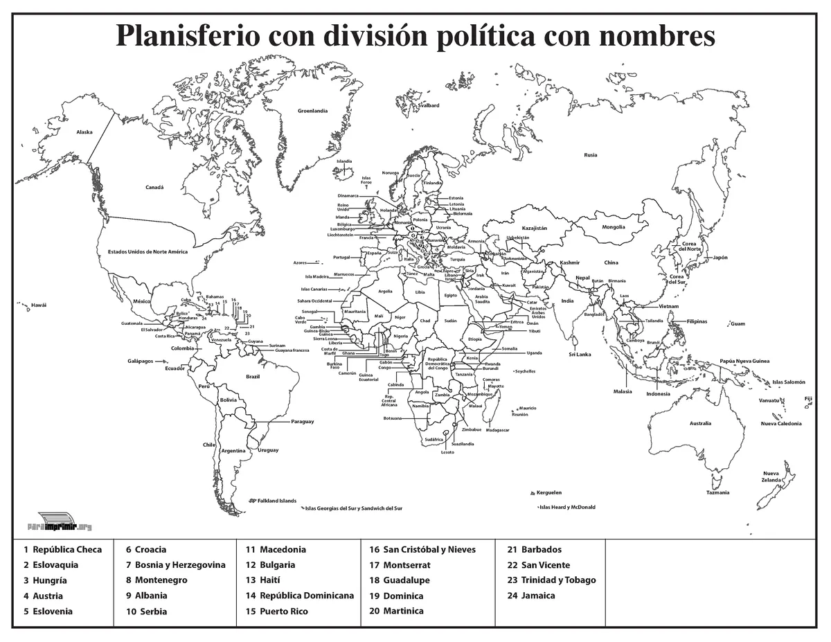 Mapa mundi con division politica con nombres para imprimir - Planisferio  con división política con - Studocu