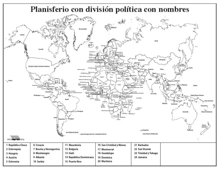 Mapa Mundi Con Division Politica Con Nombres para Imprimir PDF | PDF |  África | Relaciones internacionales