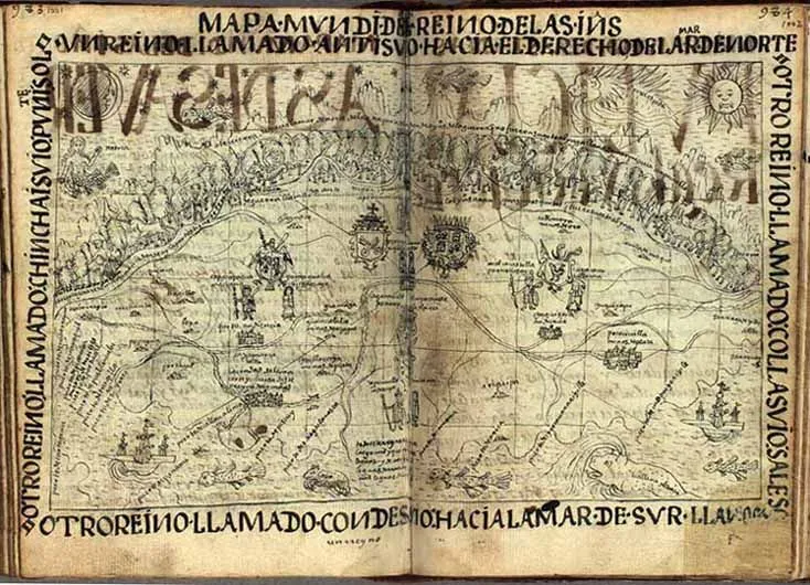 Mapa Mundi de las Indias del Perú, pág. 1000 [1001-1002]: Guaman ...