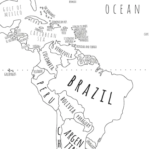 Mapa mundial con países Mapa IMPRIMIBLE del mundo arte de - Etsy México