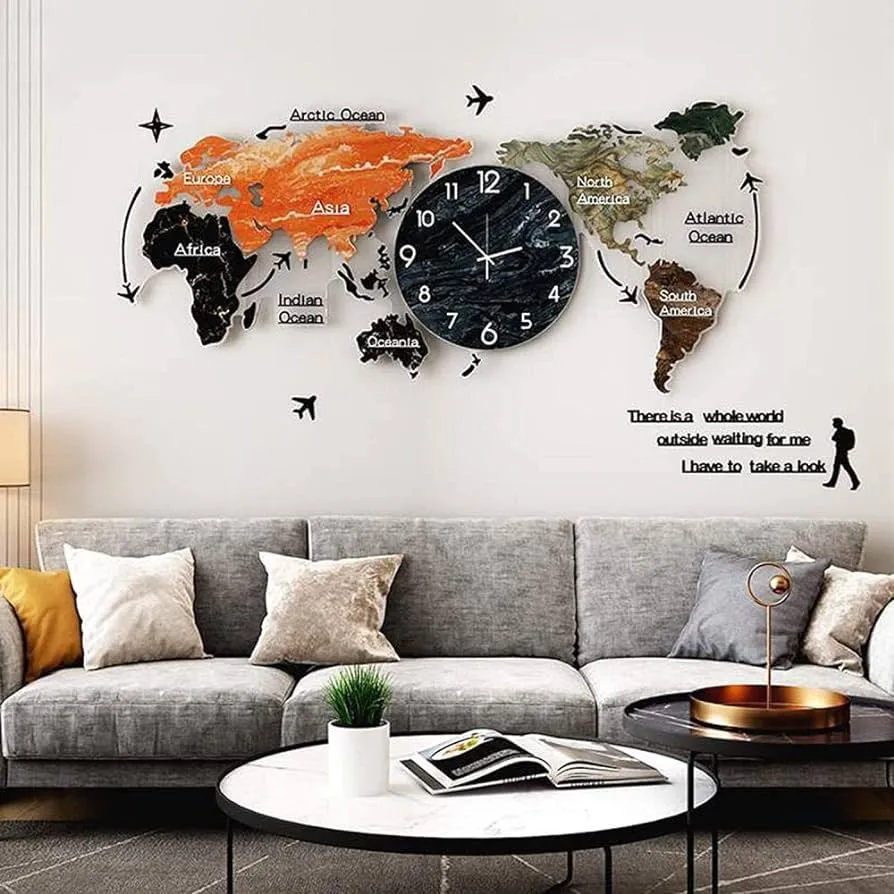 Mapa del Mundo 3D Mapa de la Pared de acrílico Reloj de Pared Moderno  Grande Monitor