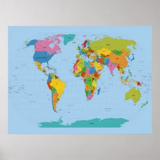 Mapa del mundo brillante posters de Zazzle.