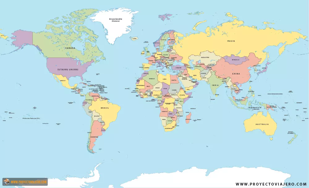 Mapa Del Mundo Con Nombres - Proyecto Viajero