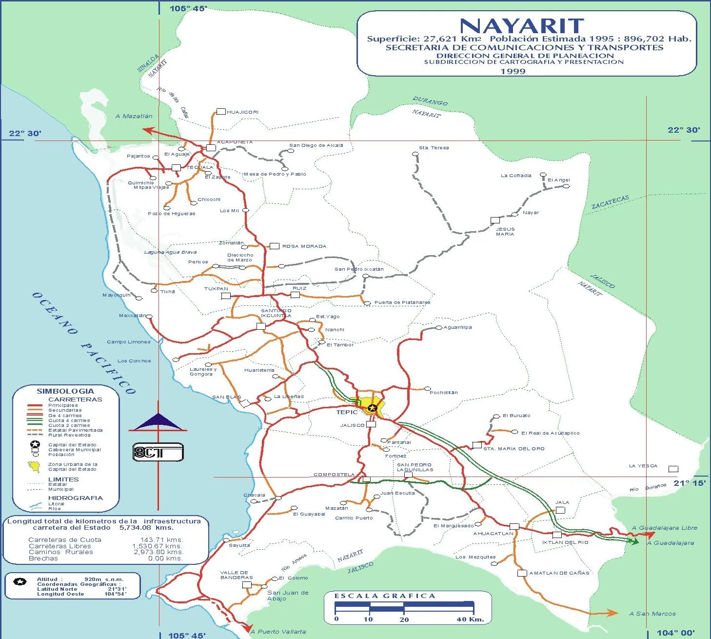 Mapa de Nayarit 1999 - Tamaño completo