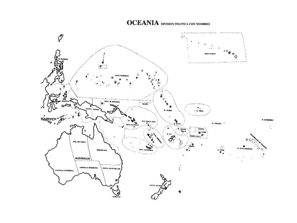Mapa de Oceanía con nombres - Descarga e Imprime