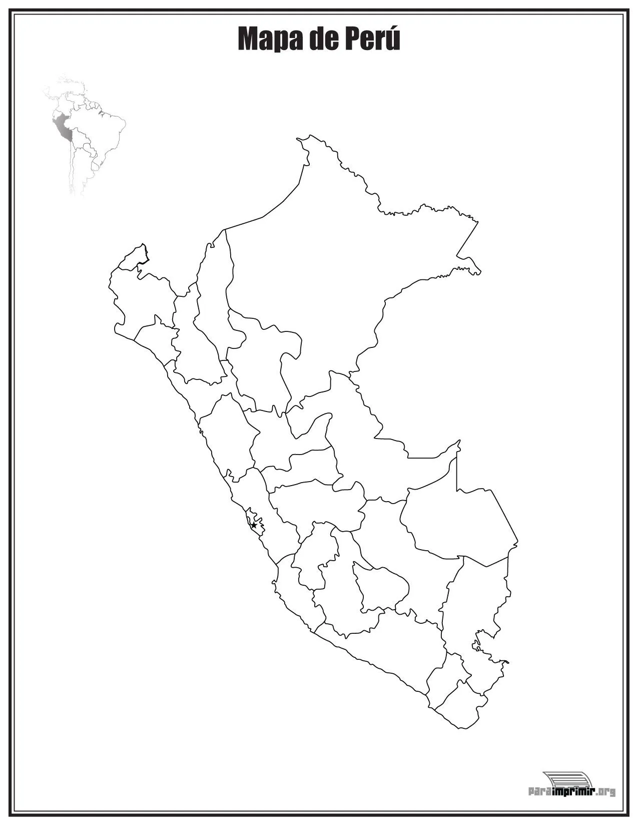 Mapa de Perú sin nombres para imprimir