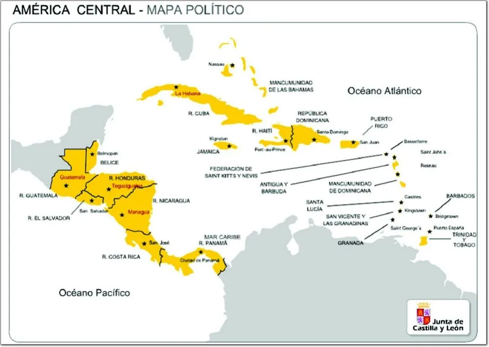 Mapa político de América Central Mapa de países y capitales de ...