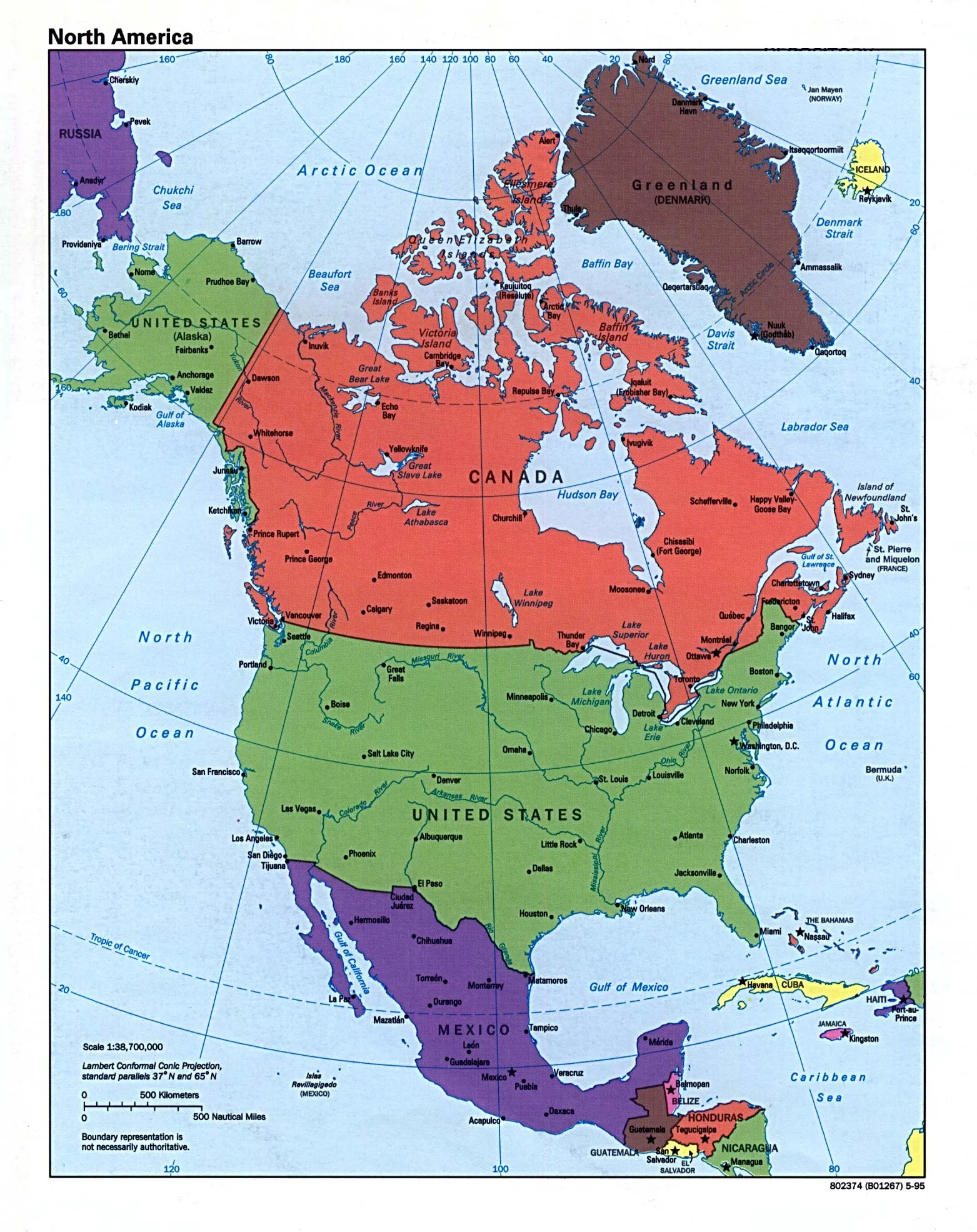 Mapa Político de América del Norte 1995 - Tamaño completo