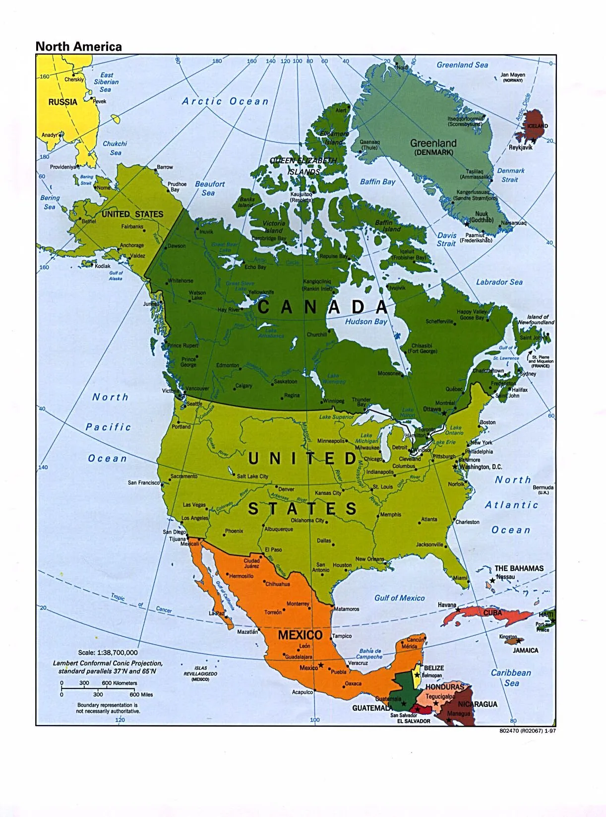 Mapa Político de América del Norte 1997 - Tamaño completo