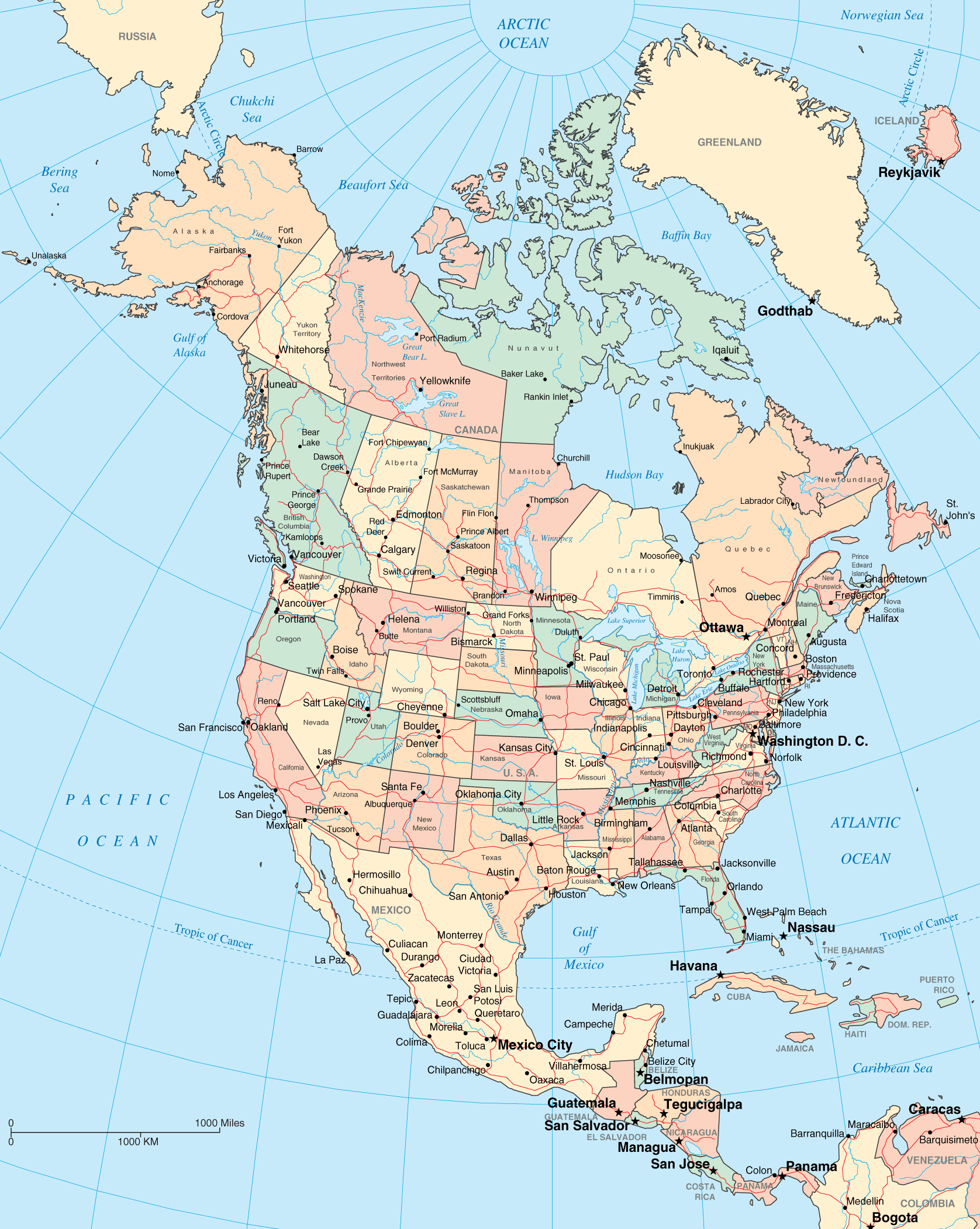 Mapa Político de América del Norte - Tamaño completo