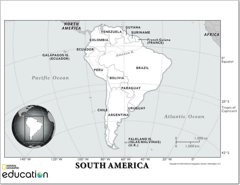 Mapa político mudo de Sudamérica para imprimir Mapa de países de ...