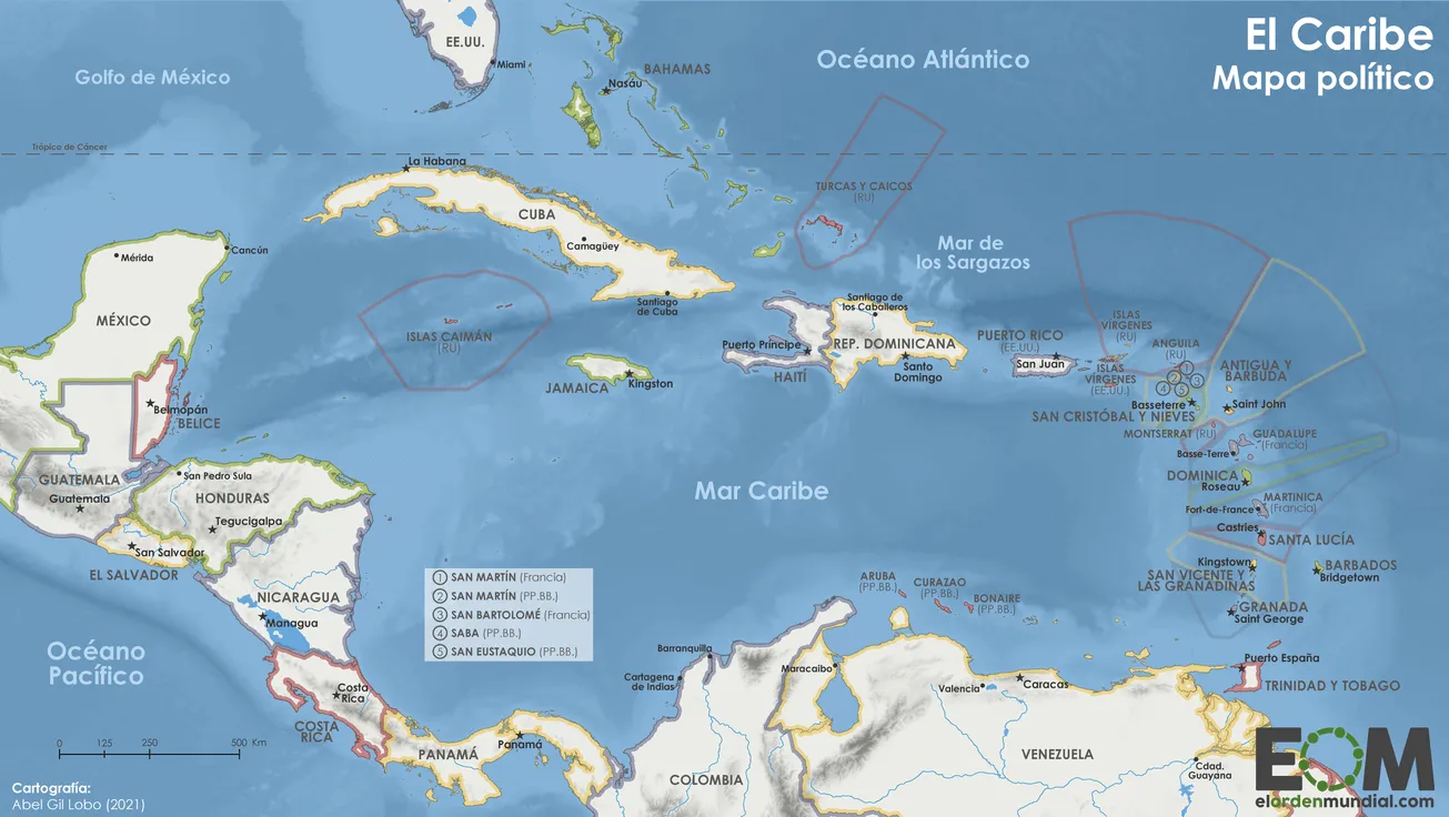 El mapa político del Caribe - Mapas de El Orden Mundial - EOM