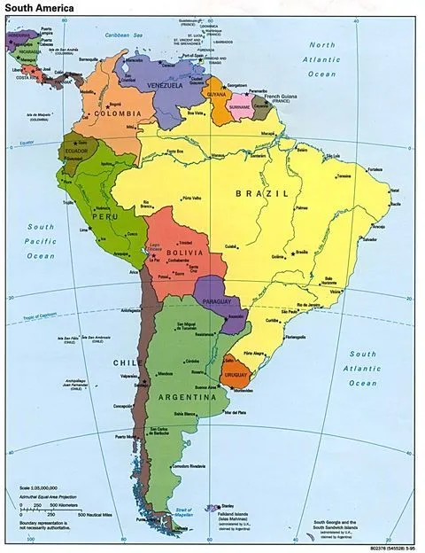 Mapa Político de América del Sur 1995