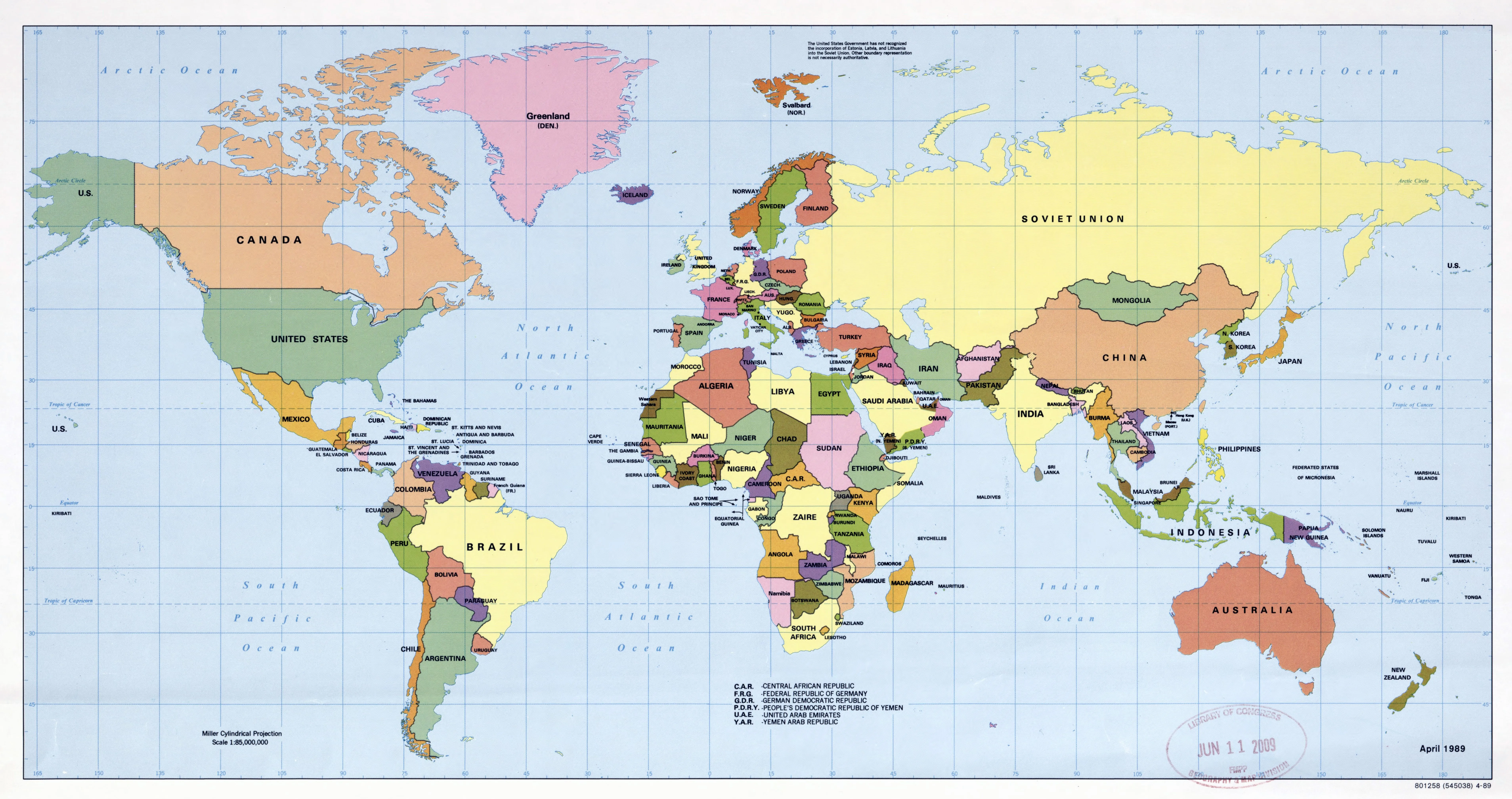 Mapa político a gran escala del mundo - 1989 | Mundo | Mapas del Mundo