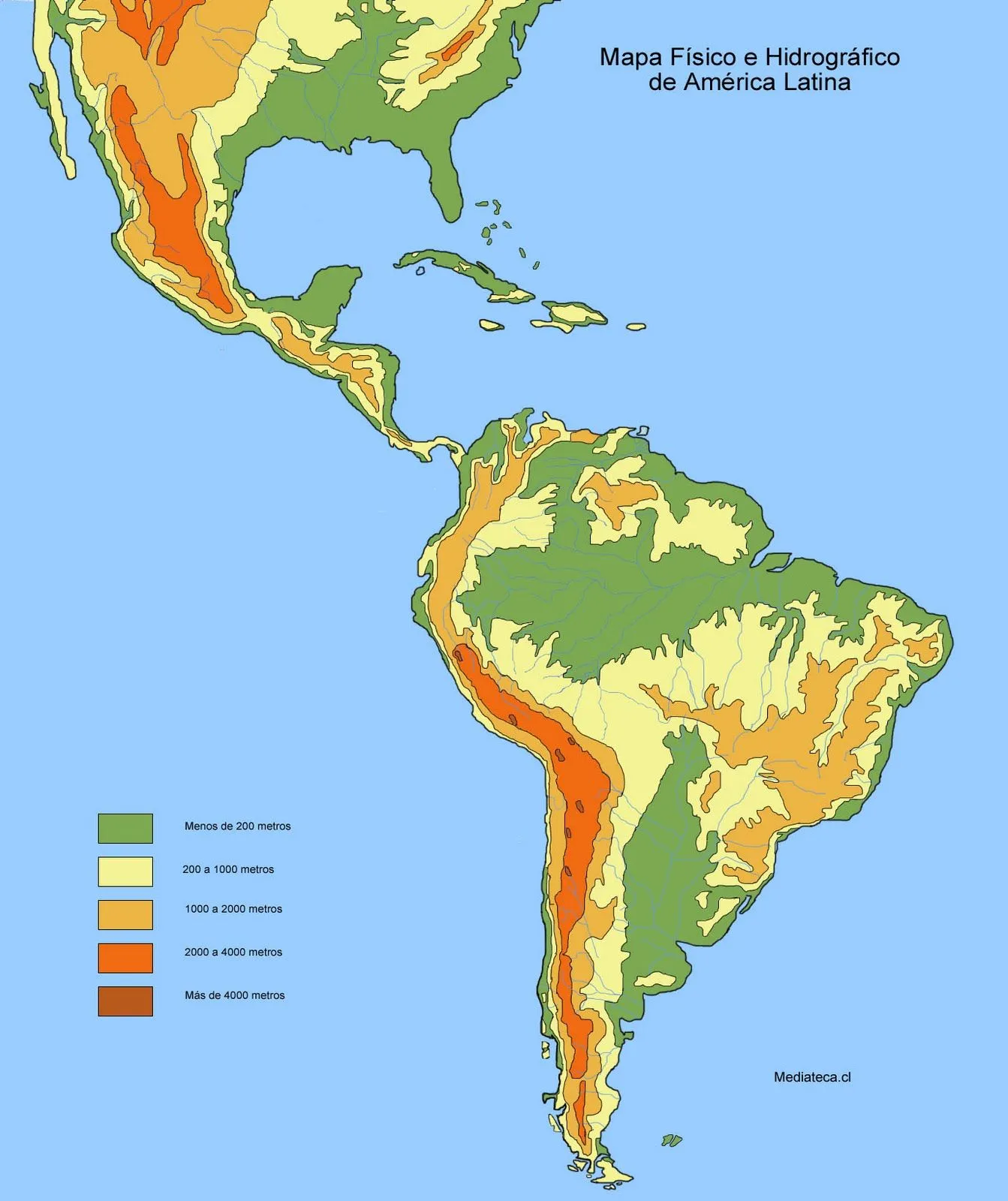 Historia Contemporanea: mapa fisico de America Latina