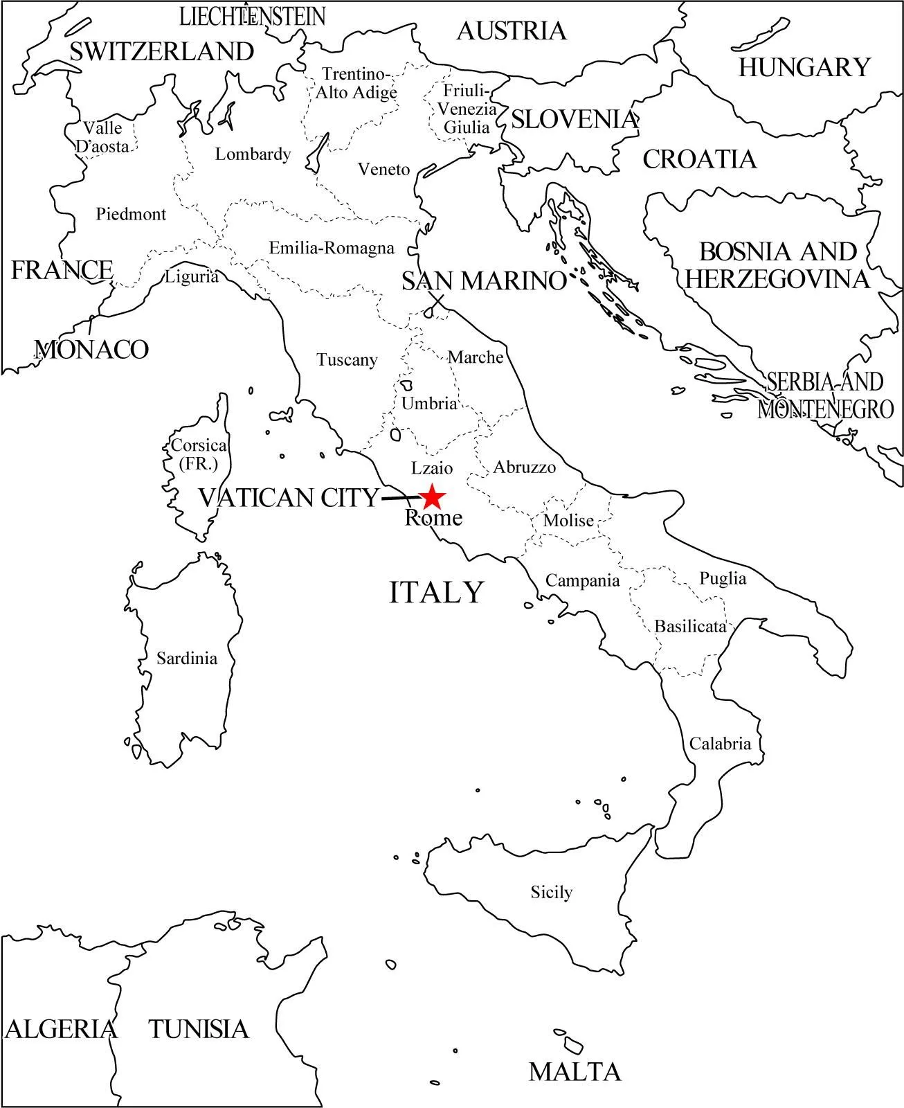 Mapa político de Italia para imprimir Mapa de regiones de Italia ...