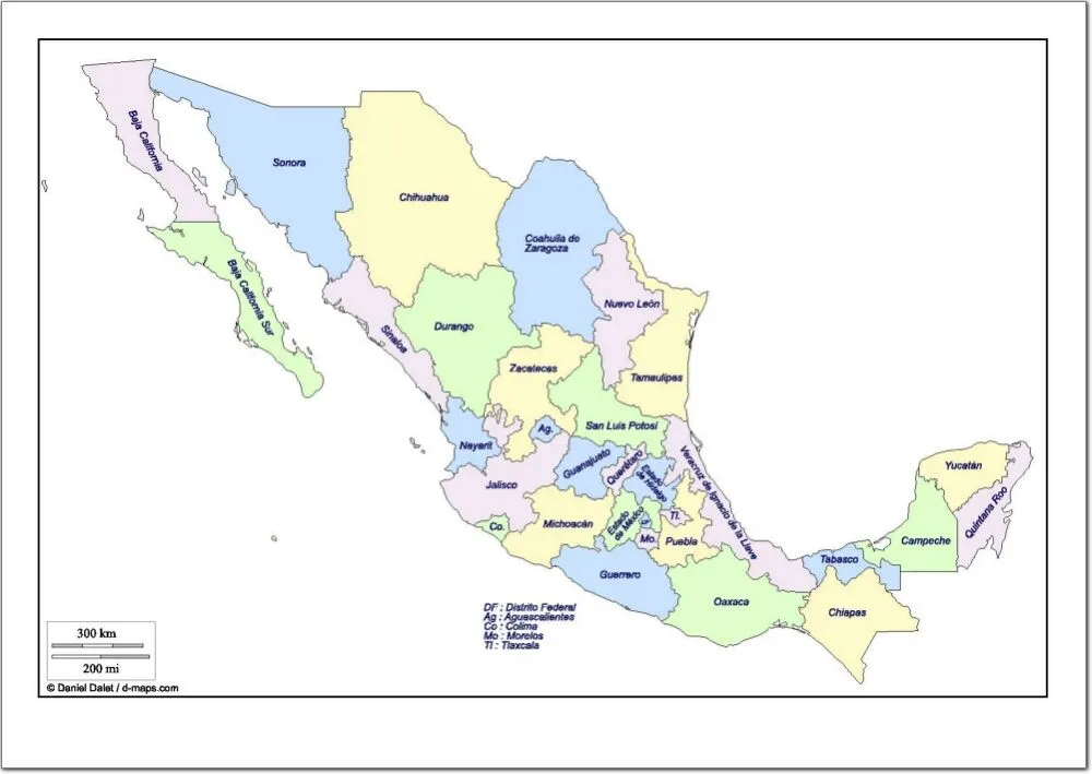 Mapa político de México Mapa de estados de México. d-maps - Mapas ...