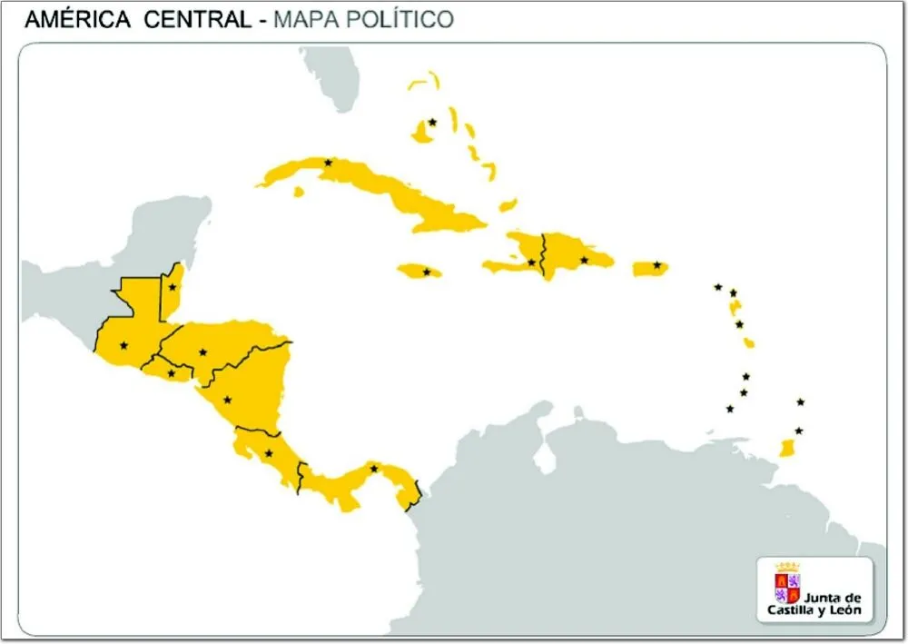 Mapa político mudo de América Central Mapa de países y capitales ...