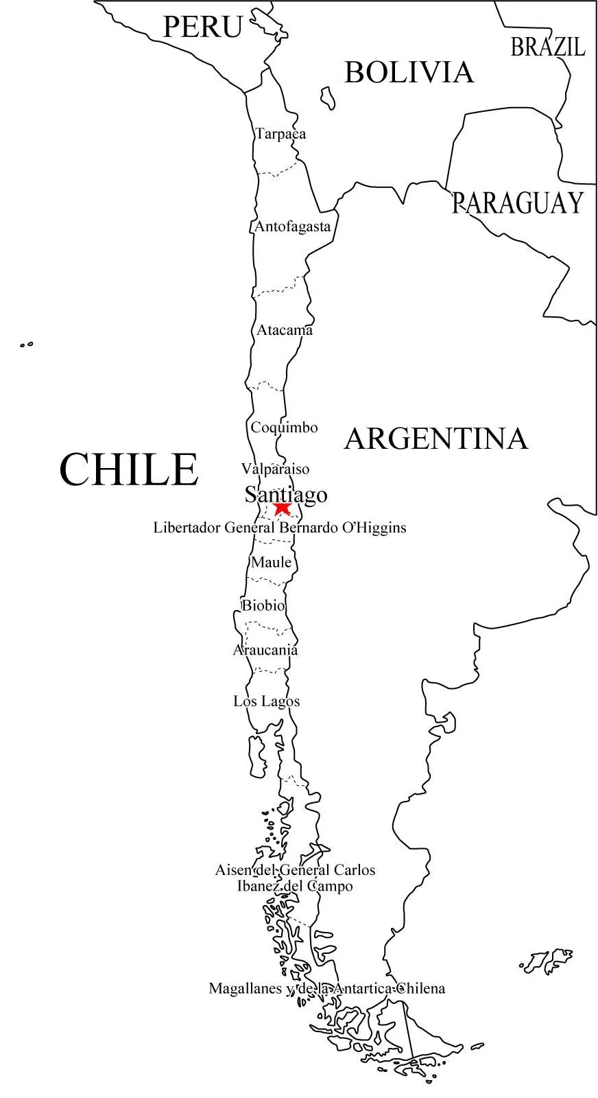 Mapa político mudo de Chile para imprimir Mapa de regiones de ...