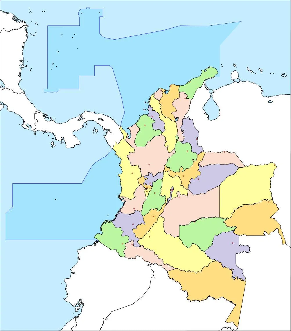 Mapa político mudo de Colombia 2008 - Tamaño completo