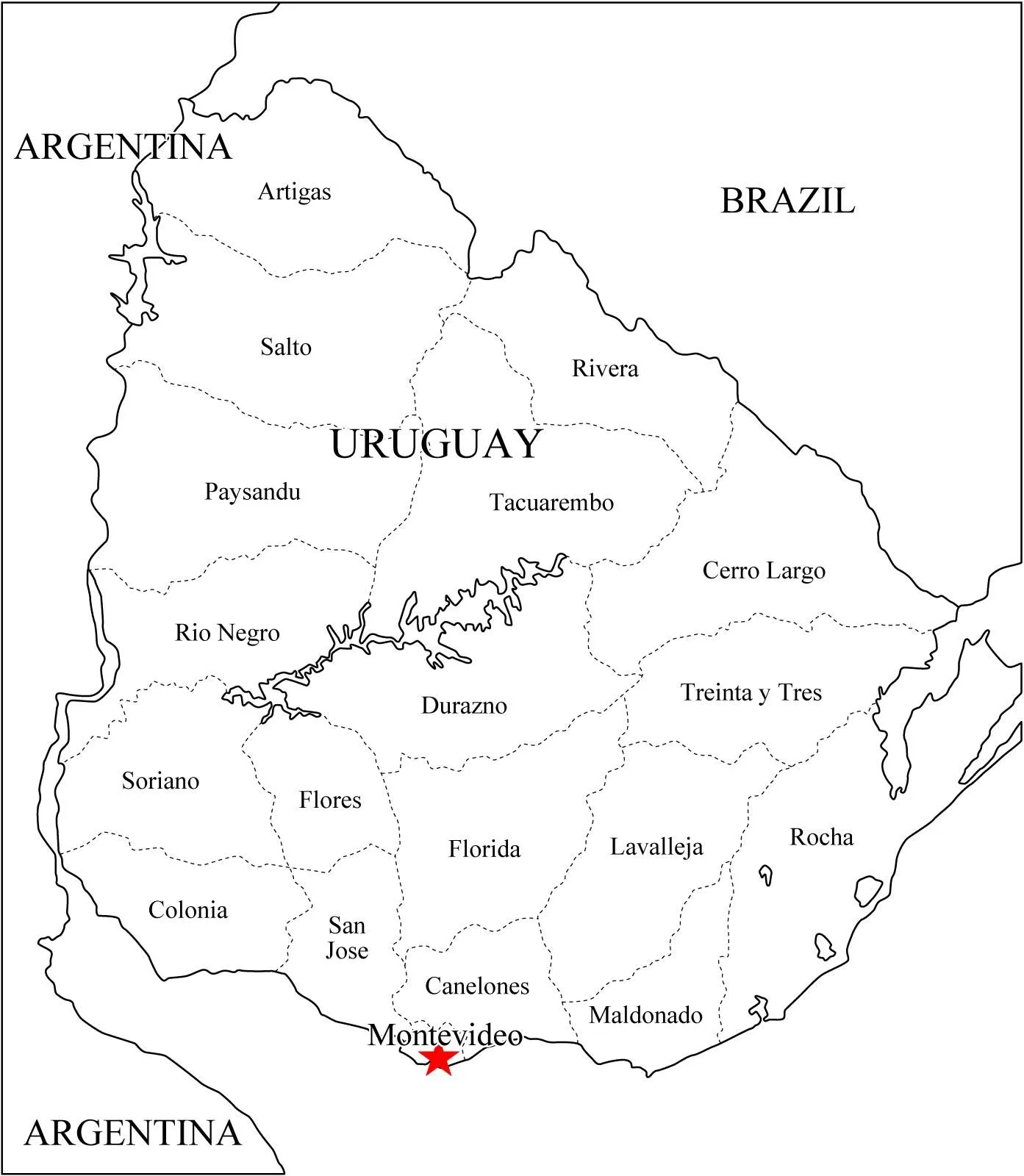 Mapa político mudo de Uruguay para imprimir Mapa de departamentos ...