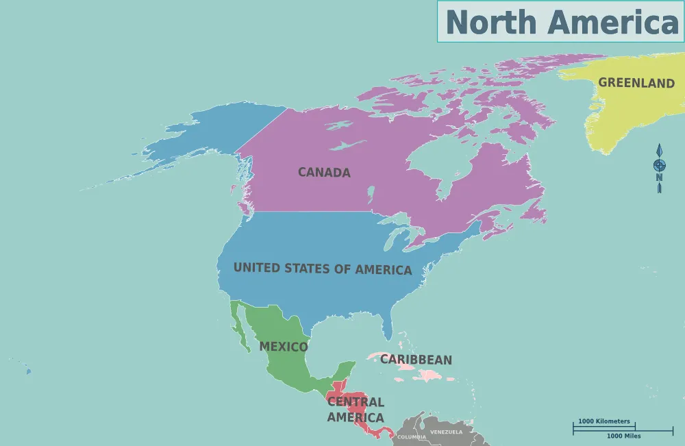 Mapa Político de Norteamérica - Tamaño completo