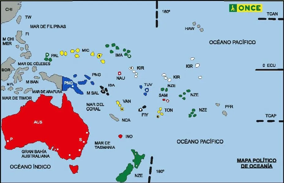 Mapa Político de Oceanía: Países y Capitales