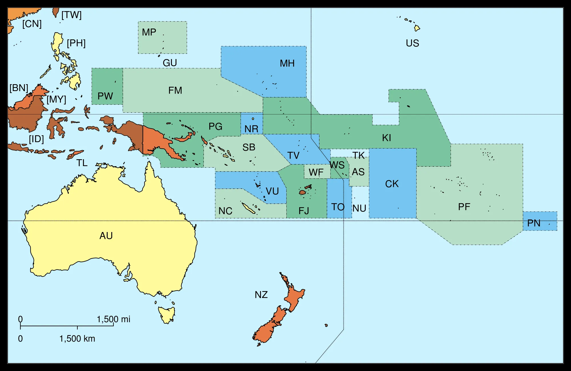 Mapa Politico de Oceanía - Tamaño completo
