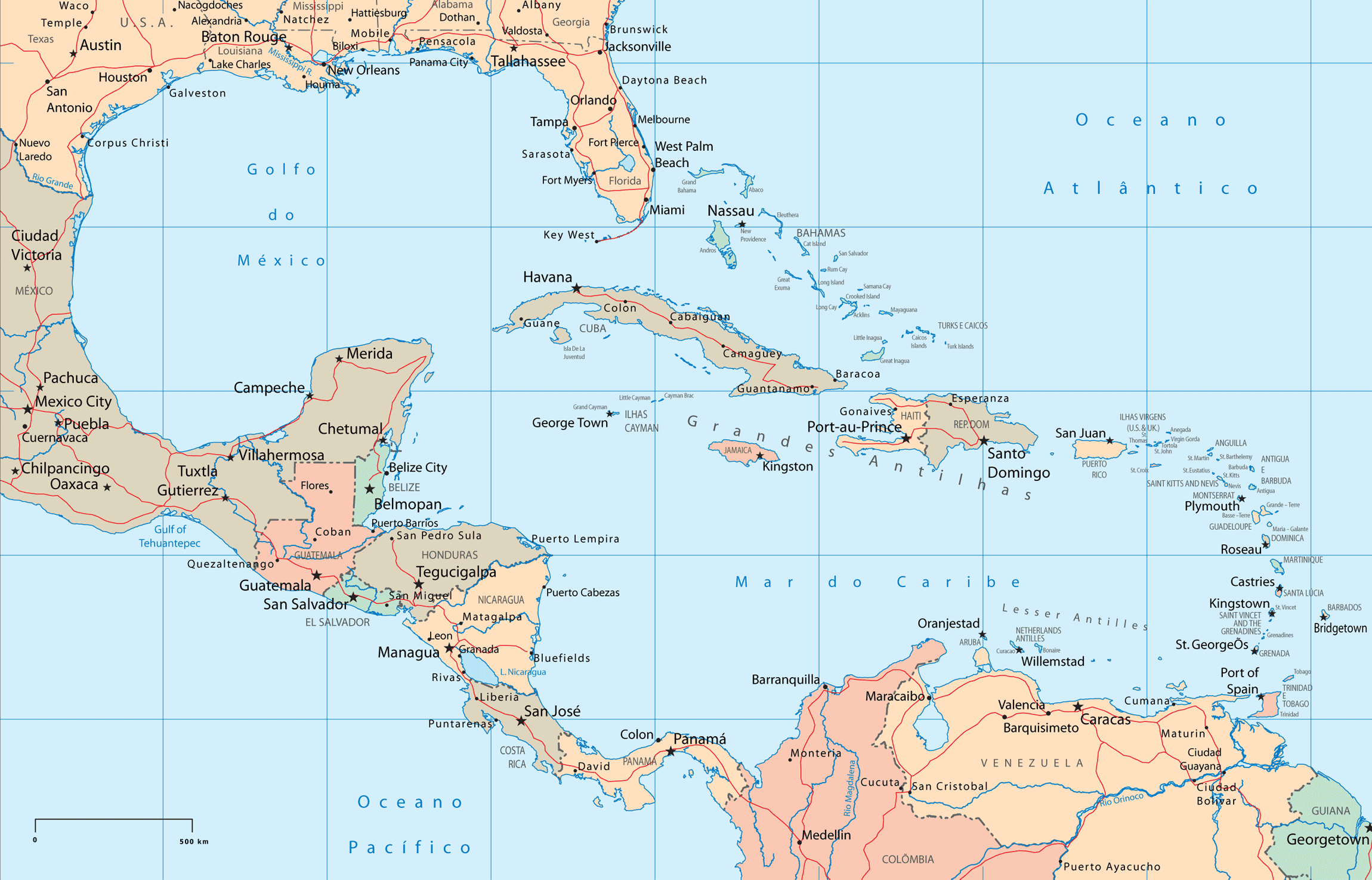 Mapa Político Territorial de América Central y el Caribe ...