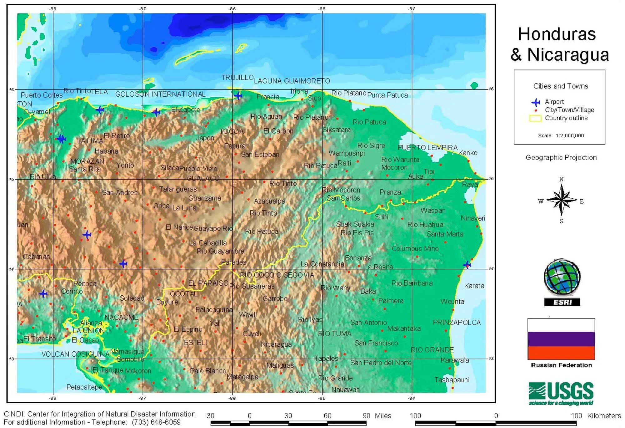 Mapa de Relieve, Este de Honduras