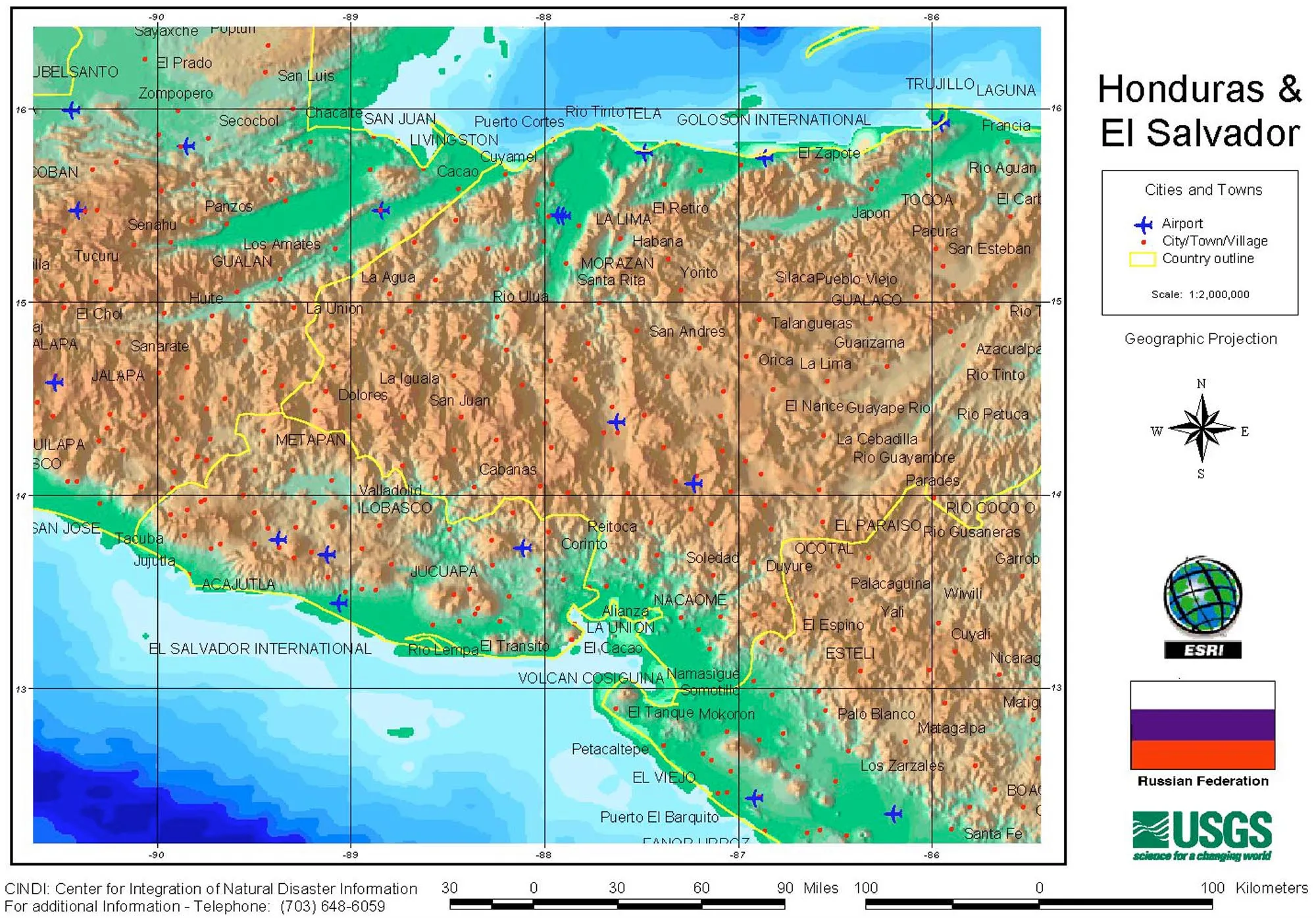 Mapa de Relieve, Oeste de Honduras