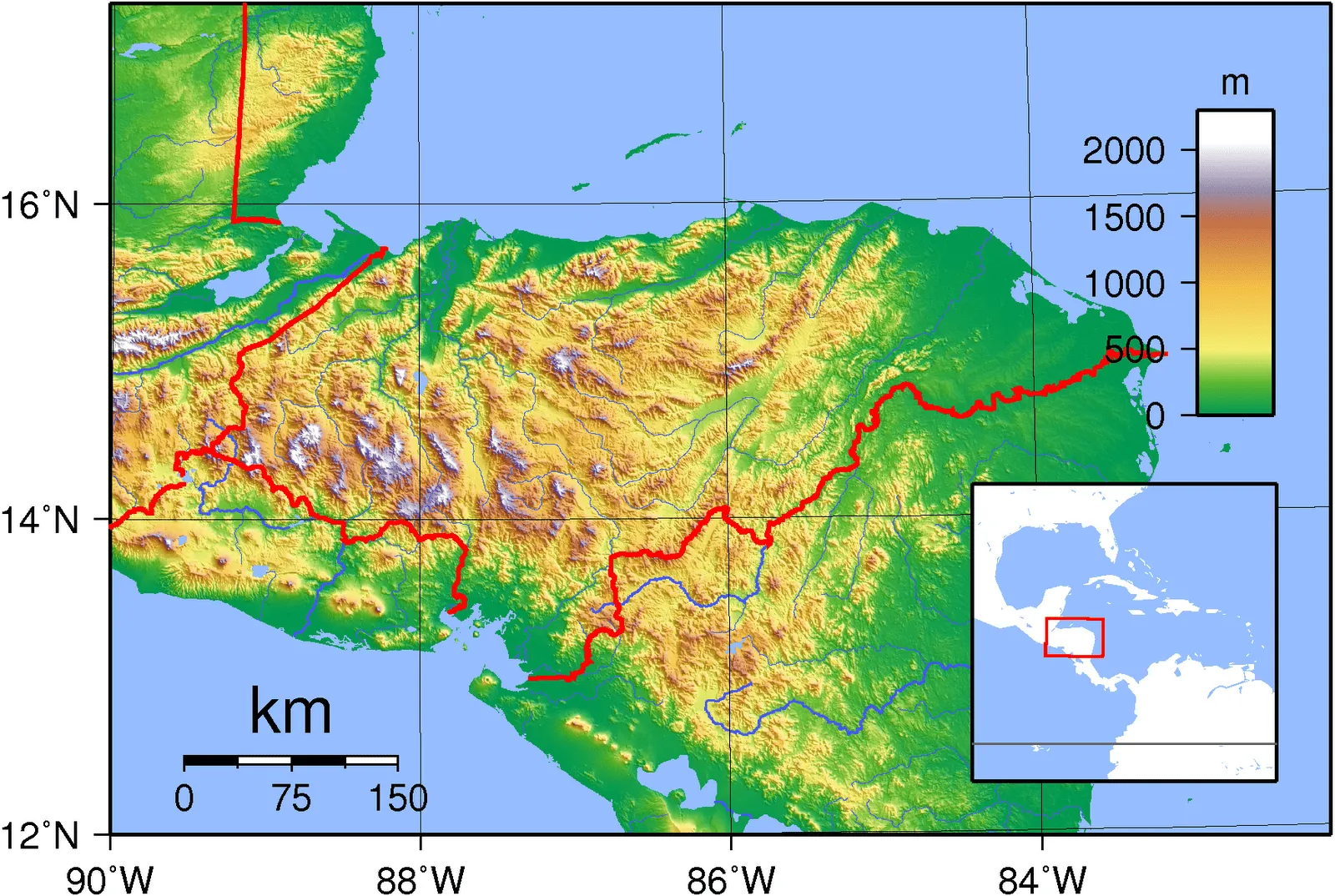 Mapa topográfico de Honduras | Mapas y Más - Carpeta Pedagógica