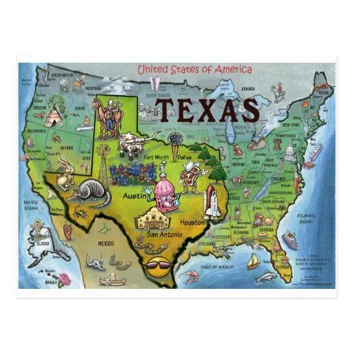 Mapa de TX los E.E.U.U. Tarjetas Postales de Zazzle.