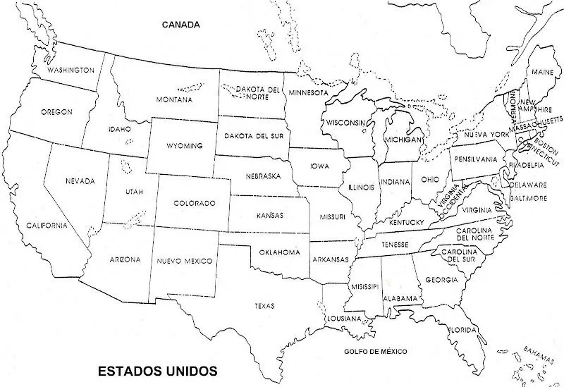 Pinto Dibujos: Mapa de Estados Unidos de América con nombres para ...