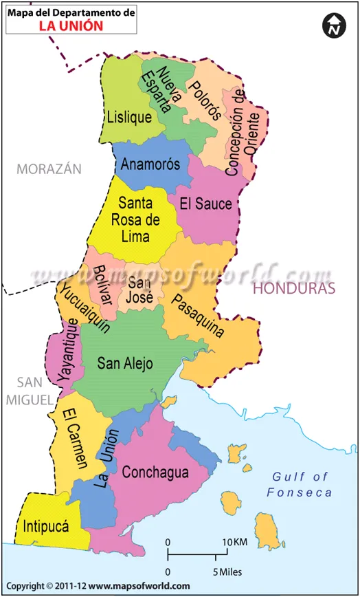 Mapa de La Union , Departmento de La Union El Salvador