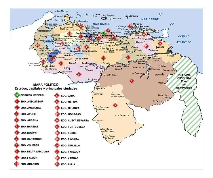 Mapa de venezuela con sus estados y capitales para colorear - Imagui