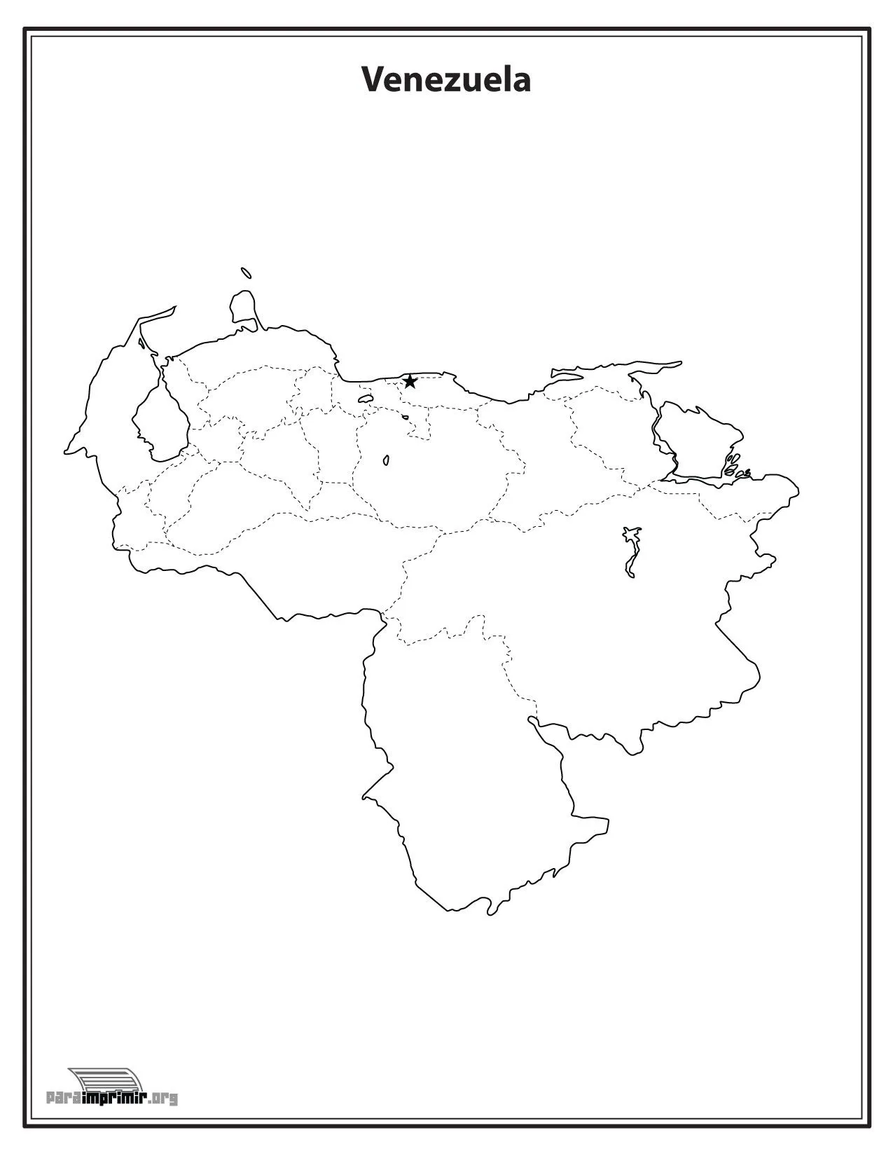 Mapa de Venezuela sin nombres para imprimir