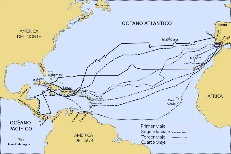 El mapa de los cuatro viajes de cristobal colon - Imagui